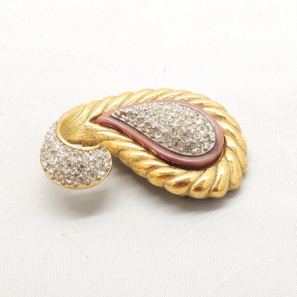 Vintage Signed Givenchy Paisley Pave Rhinestone Brooch, 1978 - Picture 3 of 7